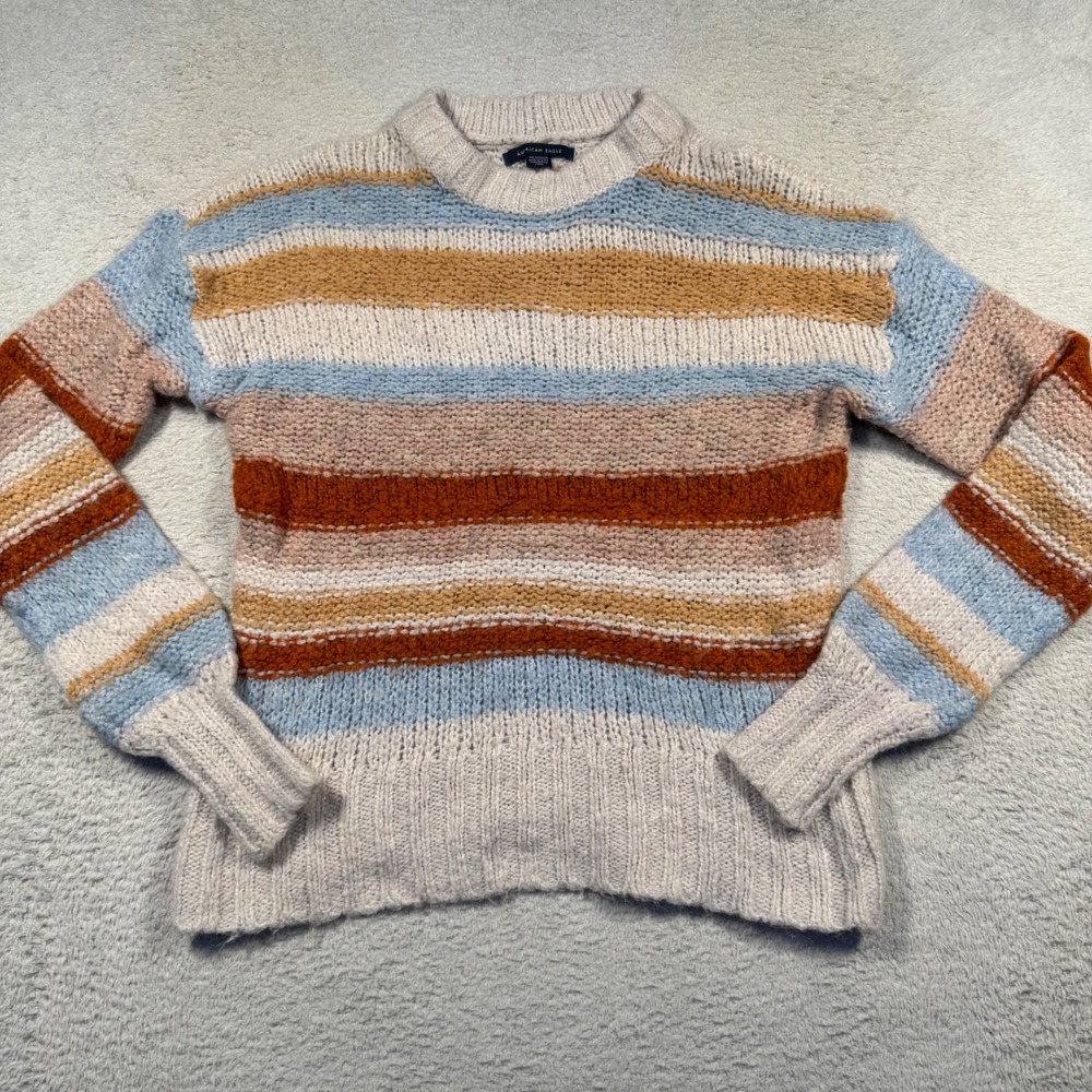 American Eagle Wool ‎ Blend Striped Sweater Women's XS Multicolor Knit